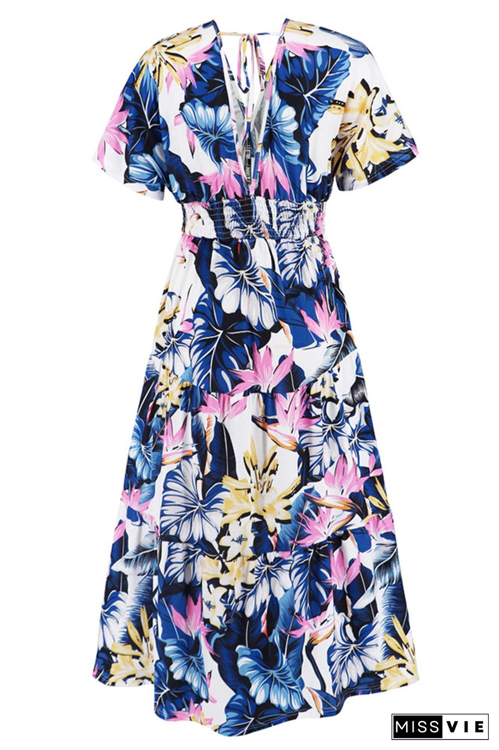 V Neck Short Sleeves Floral Print Dress