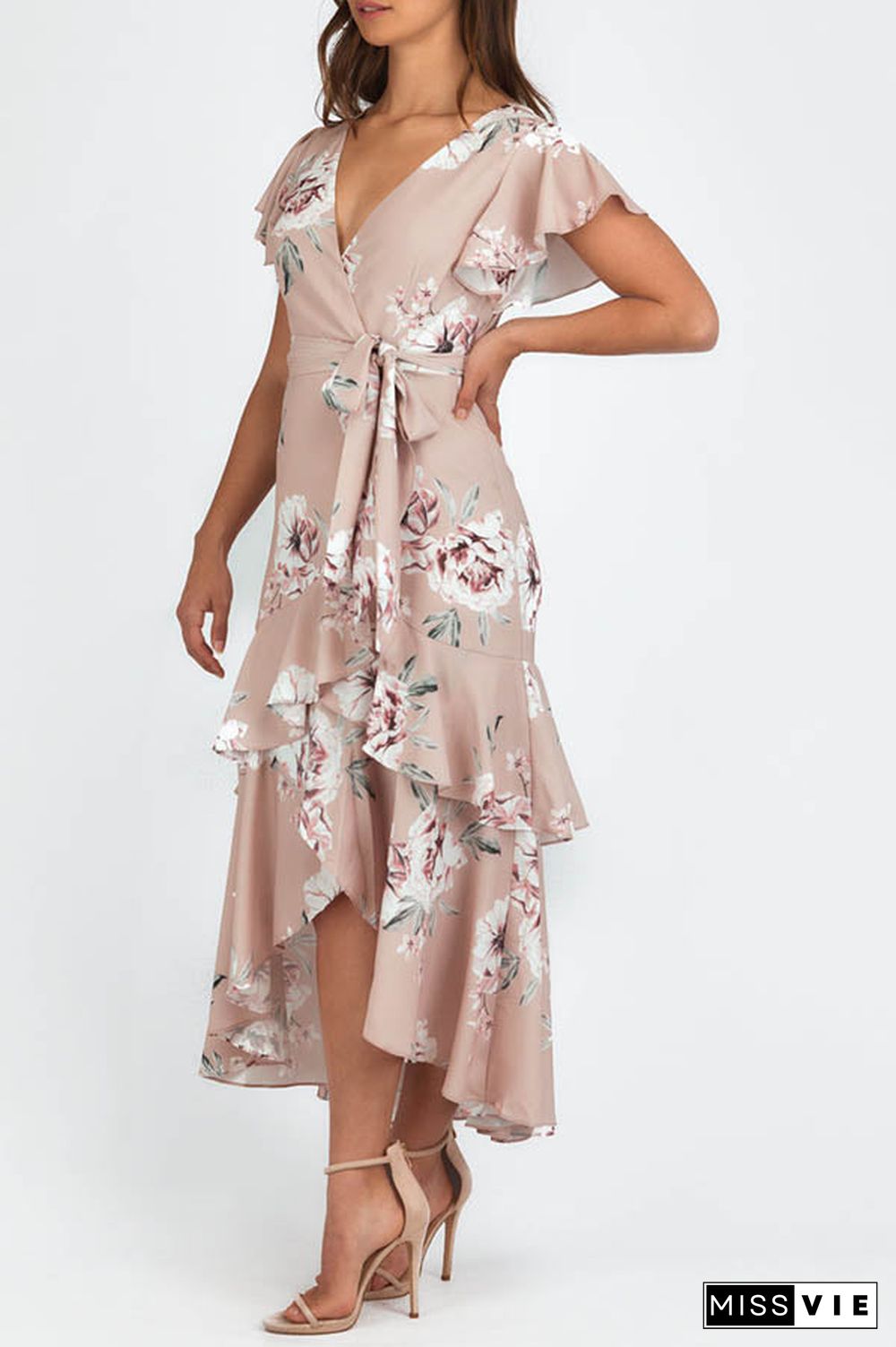 Bold Move Floral Wrap Ruffle Midi Dress