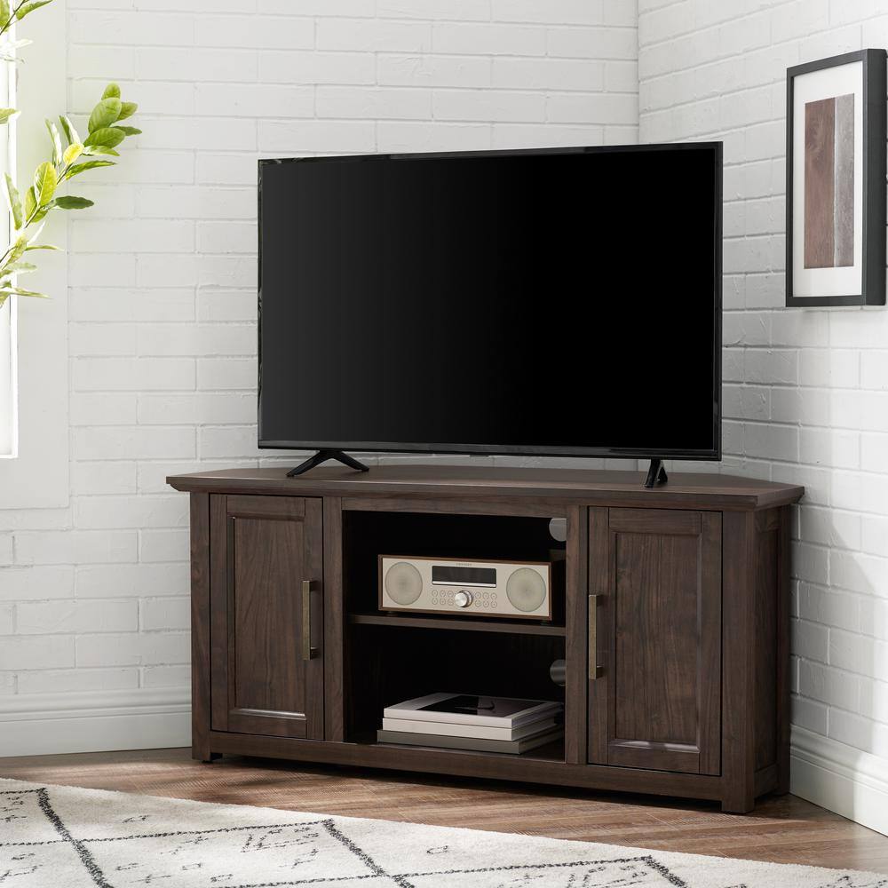 CROSLEY FURNITURE Camden 48 in. Dark Walnut Wood Corner TV Stand Fits 50 in. TV with Cable Management CF101248-DW