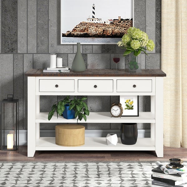 Side Table Console Table， Sofa Side Table with 3 Drawers and 2 Shelves