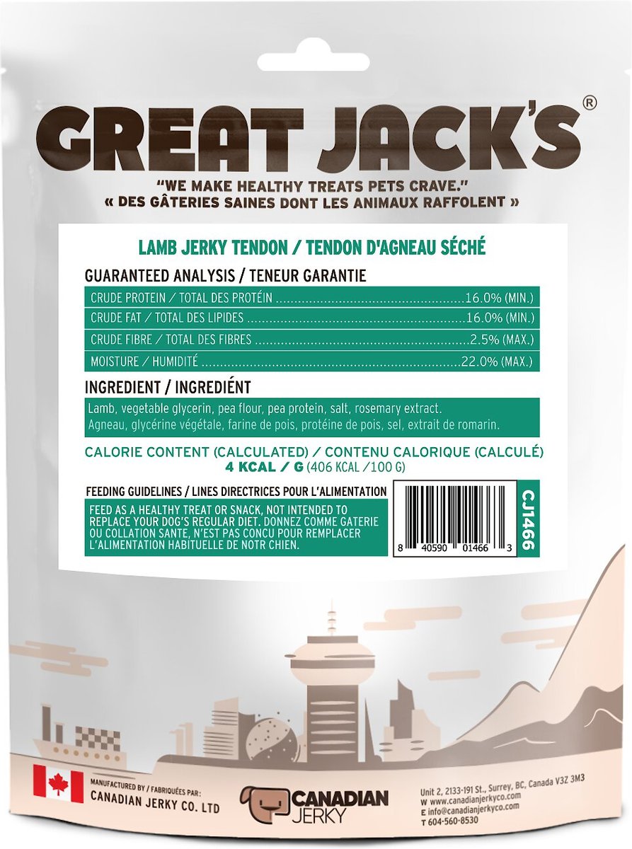 Great Jack's Air Dried Lamb Jerky Tender Bars Dog Treats， 7-oz bag