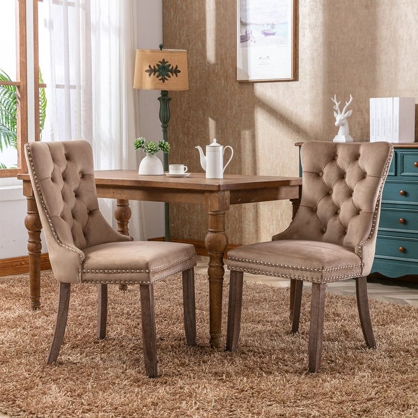 Counter High-end Tufted Solid Wood Contemporary Velvet Upholstered Dining Chair with Wood Legs Nailhead Trim 2-Pcs Set