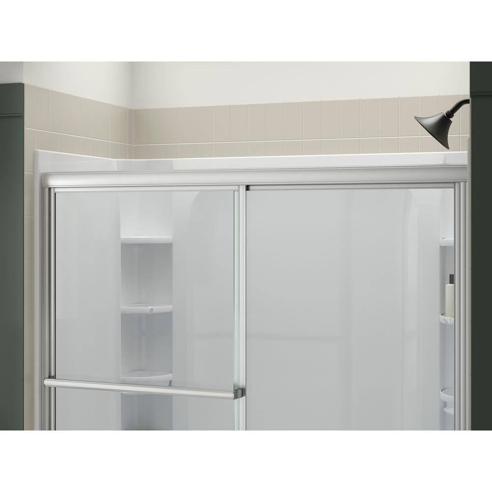 Sterling 54-38 in. - 59-38 in. W x 56-14 in. H Deluxe Sliding Framed Bath Door with 18 in. Thick Clear Glass in Silver 5905-3G05-S