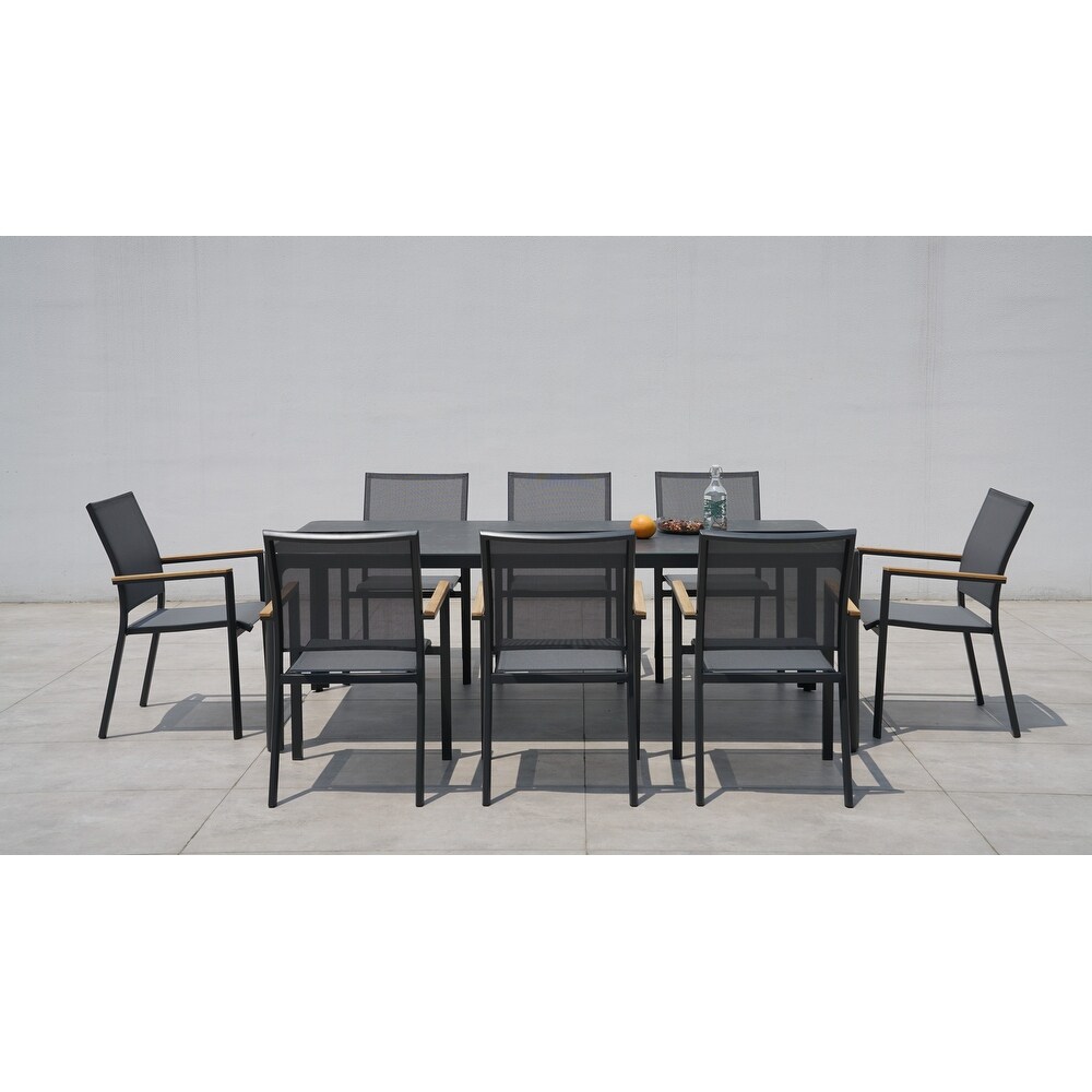 Decker Dark Gray 9 Piece Dining Set with Tribeca with Ceramic Glass Table Top