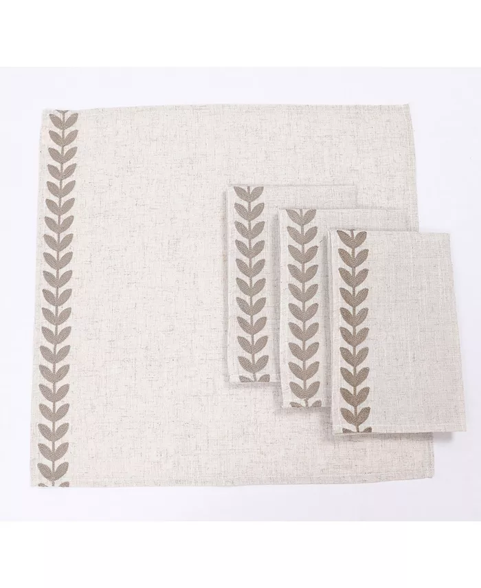 Manor Luxe Cute Leaves Crewel Embroidered Napkins 20 x 20 Set of 4