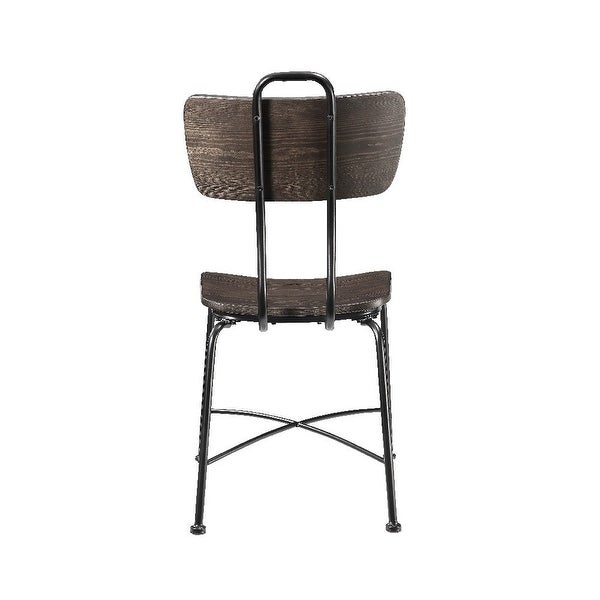 Wood and Metal Dining Side Chairs， Set of Two， Brown and Black - 37 H x 18 W x 21 L