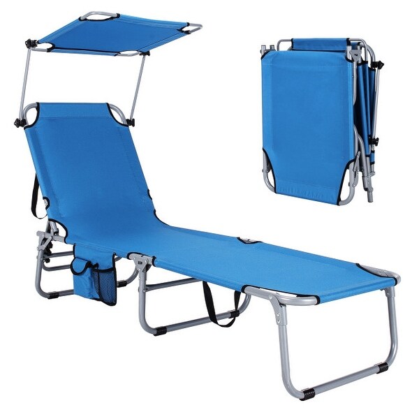 Outdoor Recliner Chair with 5 Adjustable Positions and Canopy Shade