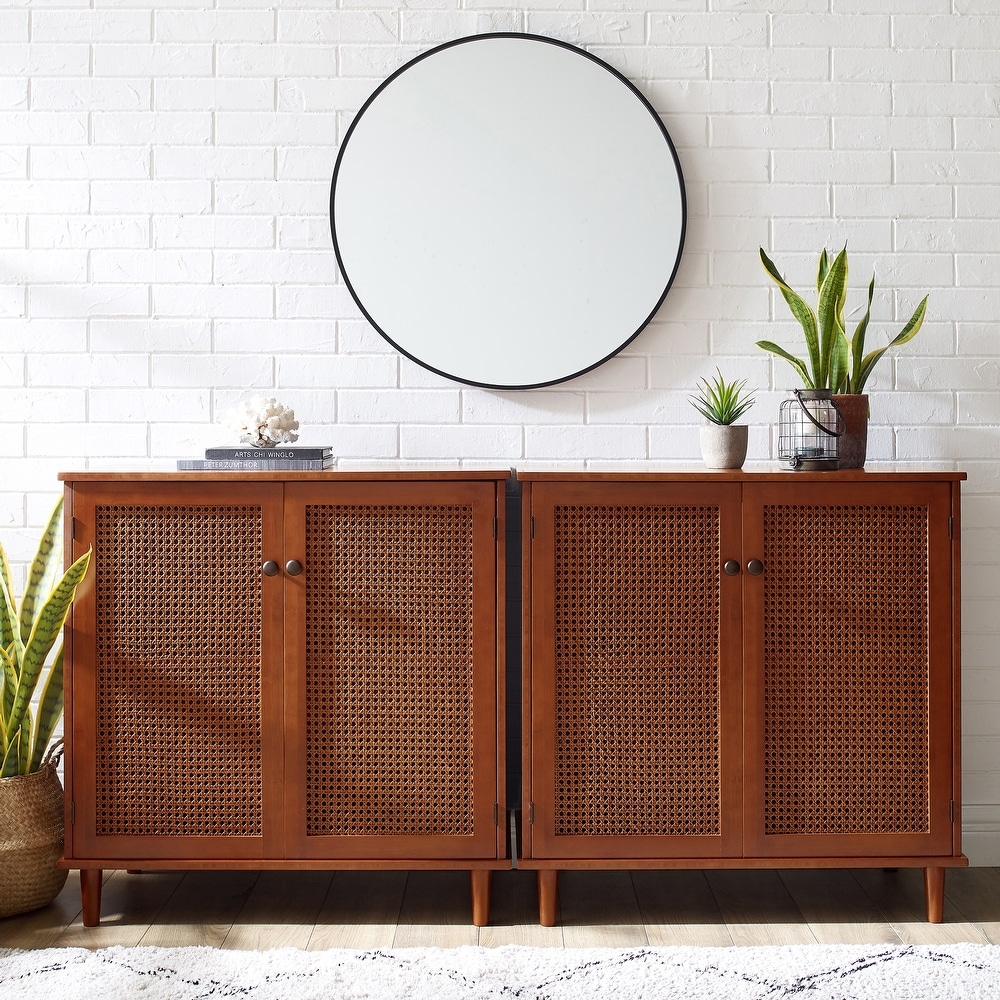 Art Leon Woven Rattan Wicker Doors Accent Cabinet Sideboards