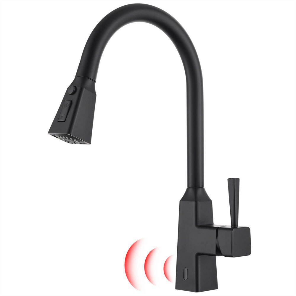 FLG Touchless Pull Down Kitchen Faucet With Sprayer Matte Black Kitchen Sink Faucet 1-Hole Smart Modern Vanity 1 Handle Taps CC-0002-MB