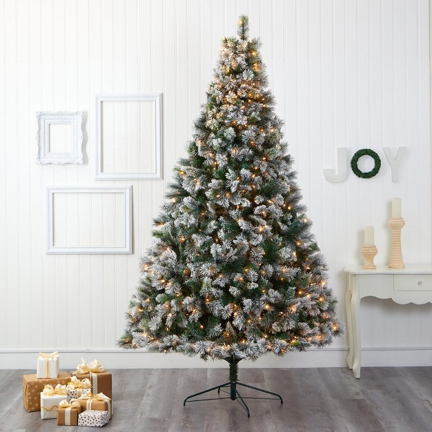 Nearly Natural 9-ft Flocked Oregon Pine Artificial Christmas Tree With 600 Clear Lights And 1580 Bendable Branches