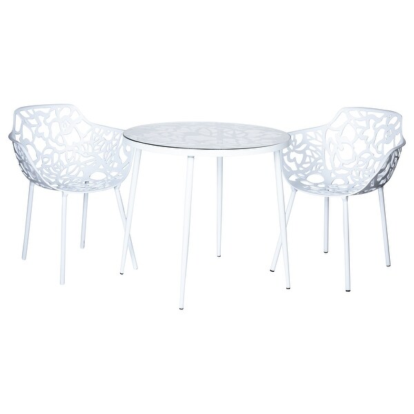 LeisureMod Devon Round Glass Top Aluminum Base Outdoor Dining Table