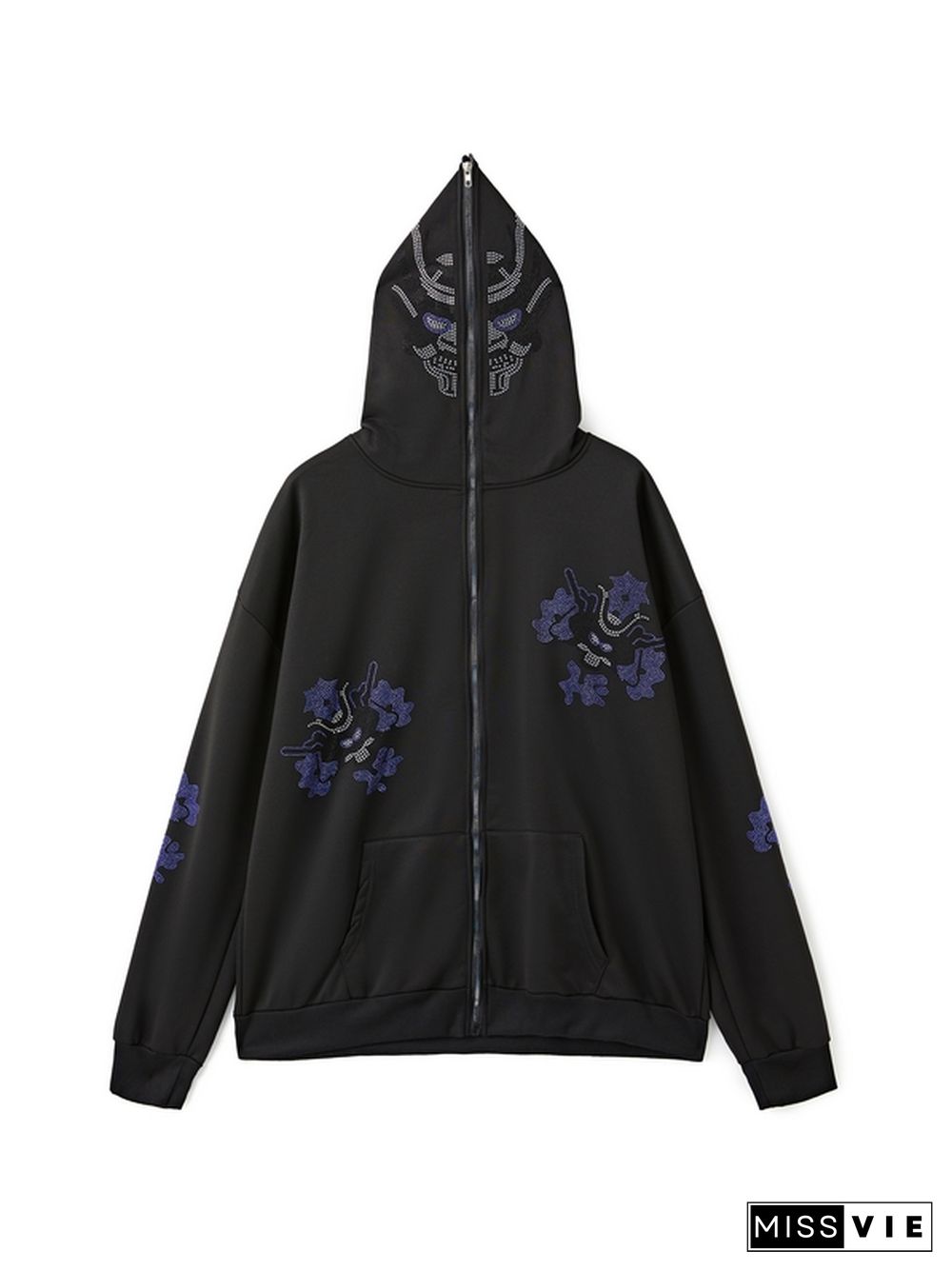 Street Rhinestone Print Oversized Hoodie