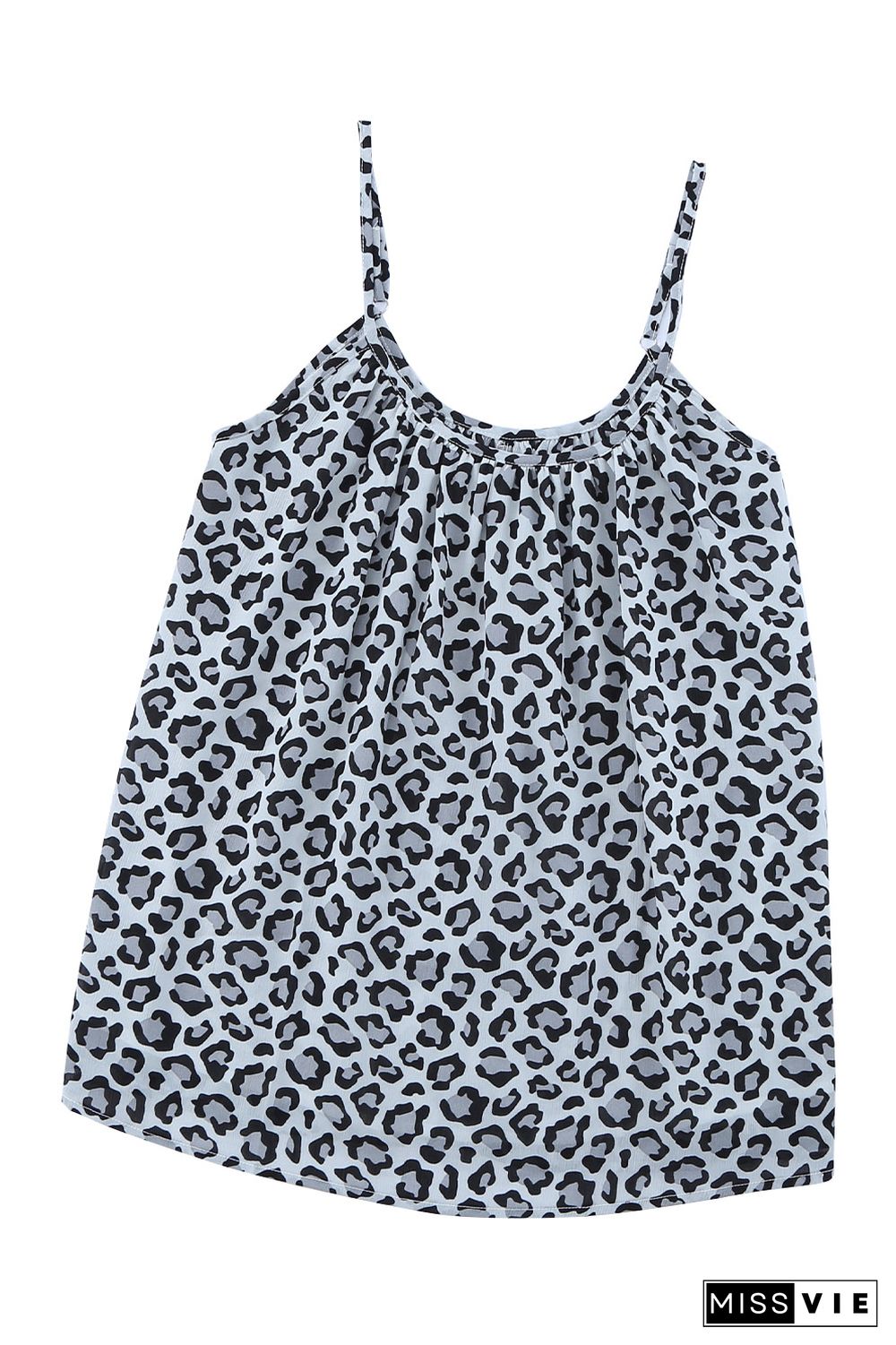 Leopard Print Spaghetti Strap Pleated Flowing Tank Top