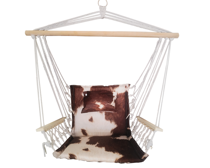 Backyard Expressions Hammock Chair With Wooden Arms - Cow Hide - 909904