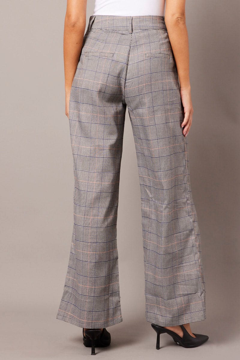 Grey Check Wide Leg Pants Tailored