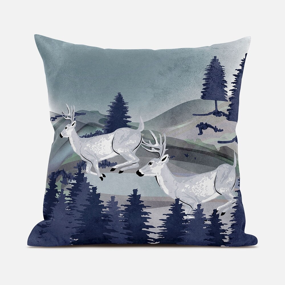 HomeRoots 20x20 Gray Blue Deer Blown Seam Broadcloth Animal Print Throw Pillow   22