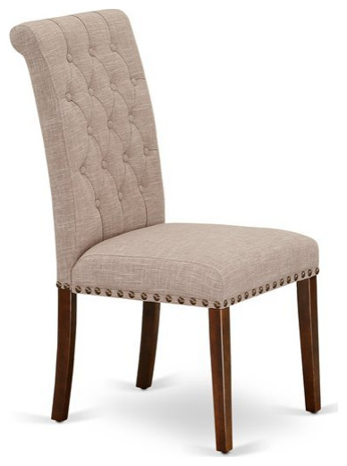 East West Furniture Bremond 42 quotFabric Dining Chair in Beige/Mahogany (Set of 2)   Transitional   Dining Chairs   by Homesquare  Houzz