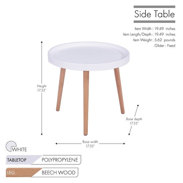 Porthos Home Eilis Side Table， Round Plastic Top， Beech Wood Legs