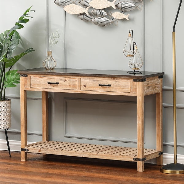 Natural Wood Two Drawer Console Table - 47.37