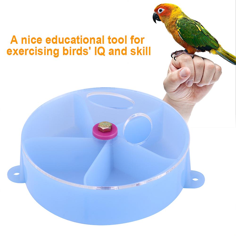 Bird Pet Foraging Feeder Parrot Food Wheel Feeding Storage Box Toy Blue