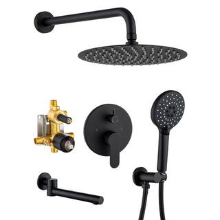 Tahanbath Single Handle 3-Spray High Pressure Tub and Shower Faucet Combo with Tub Spout in Matte Black (Valve Included) W1194-D96203H-ZQ