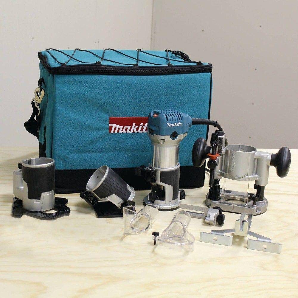 Makita 6.5 Amp 1-14 HP Corded Variable Speed Compact Router with 3 Bases (Plunge Tilt and Offset Base) RT0701CX3