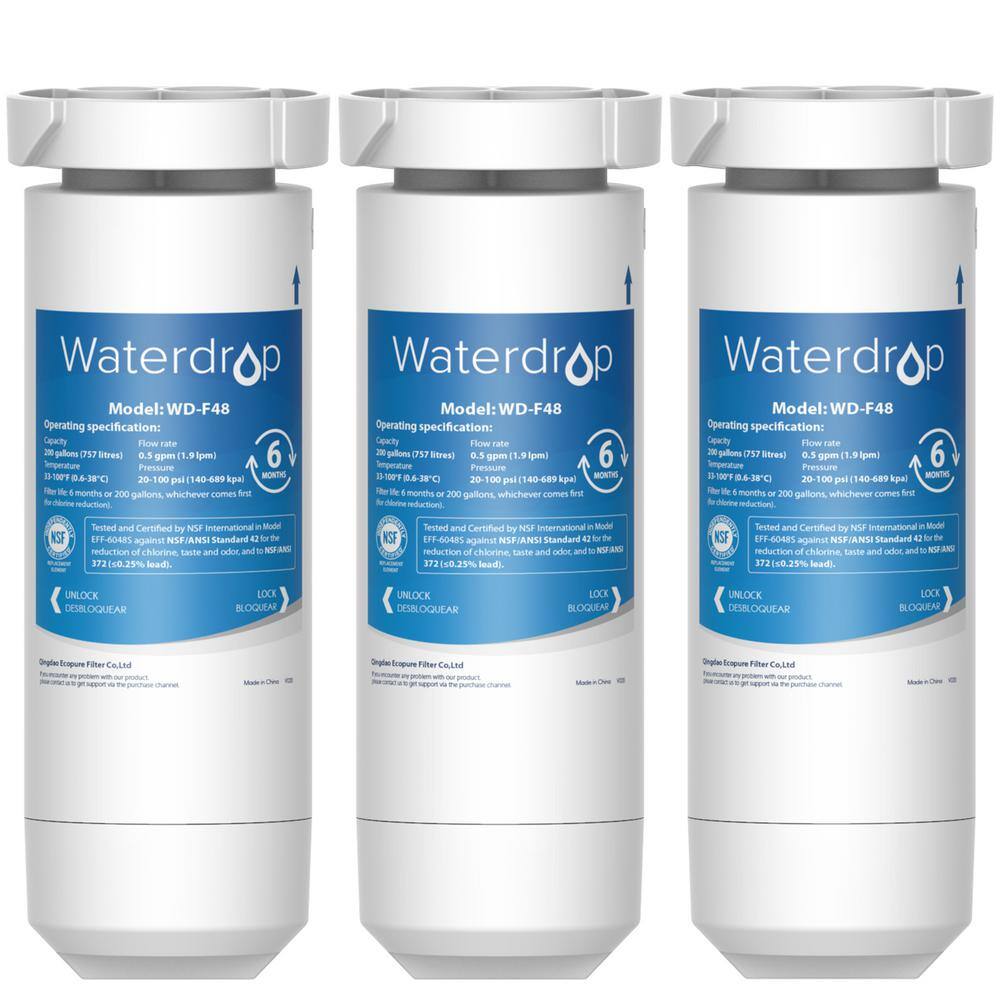 Waterdrop WD-XWF Refrigerator Water Filter Replacement for GE XWF (WR17X30702) NSF 42 Certified 3 Filters (Package may vary) B-WD-F48-3