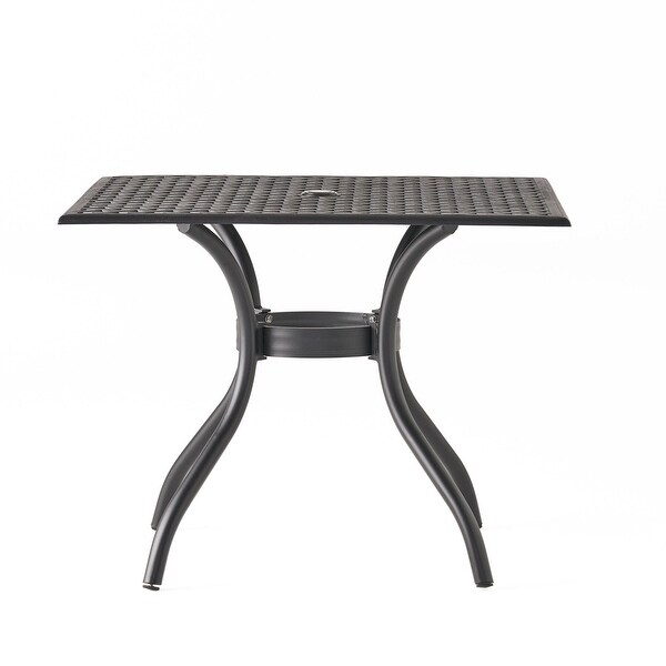 Black Metal Outdoor Patio Dining Table with Umbrella Hole(Table Only)