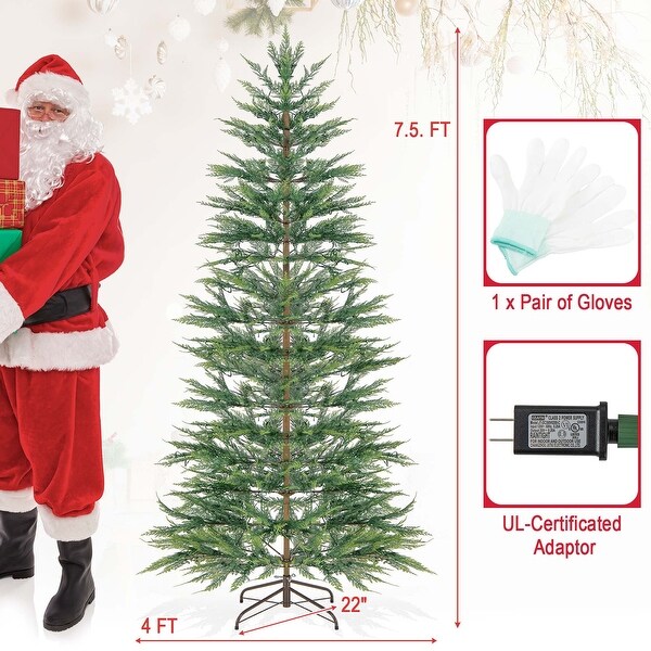 6.5 FT/7.5FT PreLit Christmas Tree Hinged with PE Branch Tips Timer