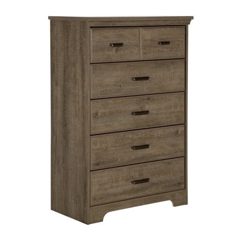 Pemberly Row Contemporary 5 Drawer Wood Chest in Weathered Oak