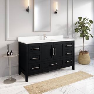 ART BATHE Houston 60 in. W x 22 in. D Bath Vanity in Espresso Diamond Quartz Top with White Sink Power Bar and Drawer Organizer HU60ES