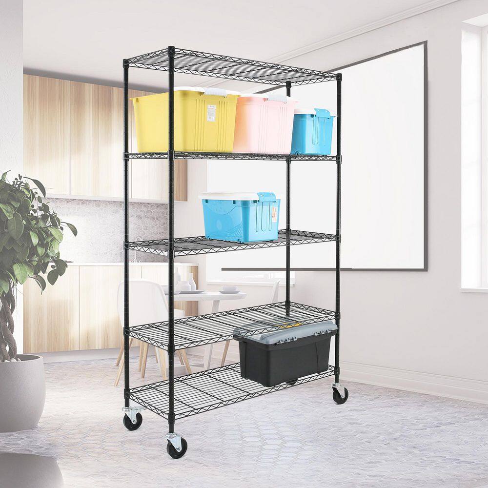 EFINE Black 5-Tier Heavy Duty Metal Wire Storage Shelving Unit wCasters NSF Certified (48 in. W x 72 in. H x 18 in. D) R60-5B