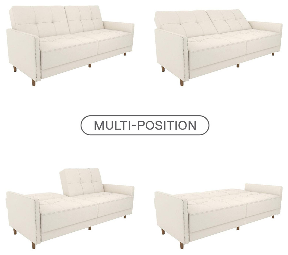 Mid Century Modern Sofa Bed  Faux Leather Upholstery With Deep Tufting  White   Contemporary   Sofas   by Decor Love  Houzz