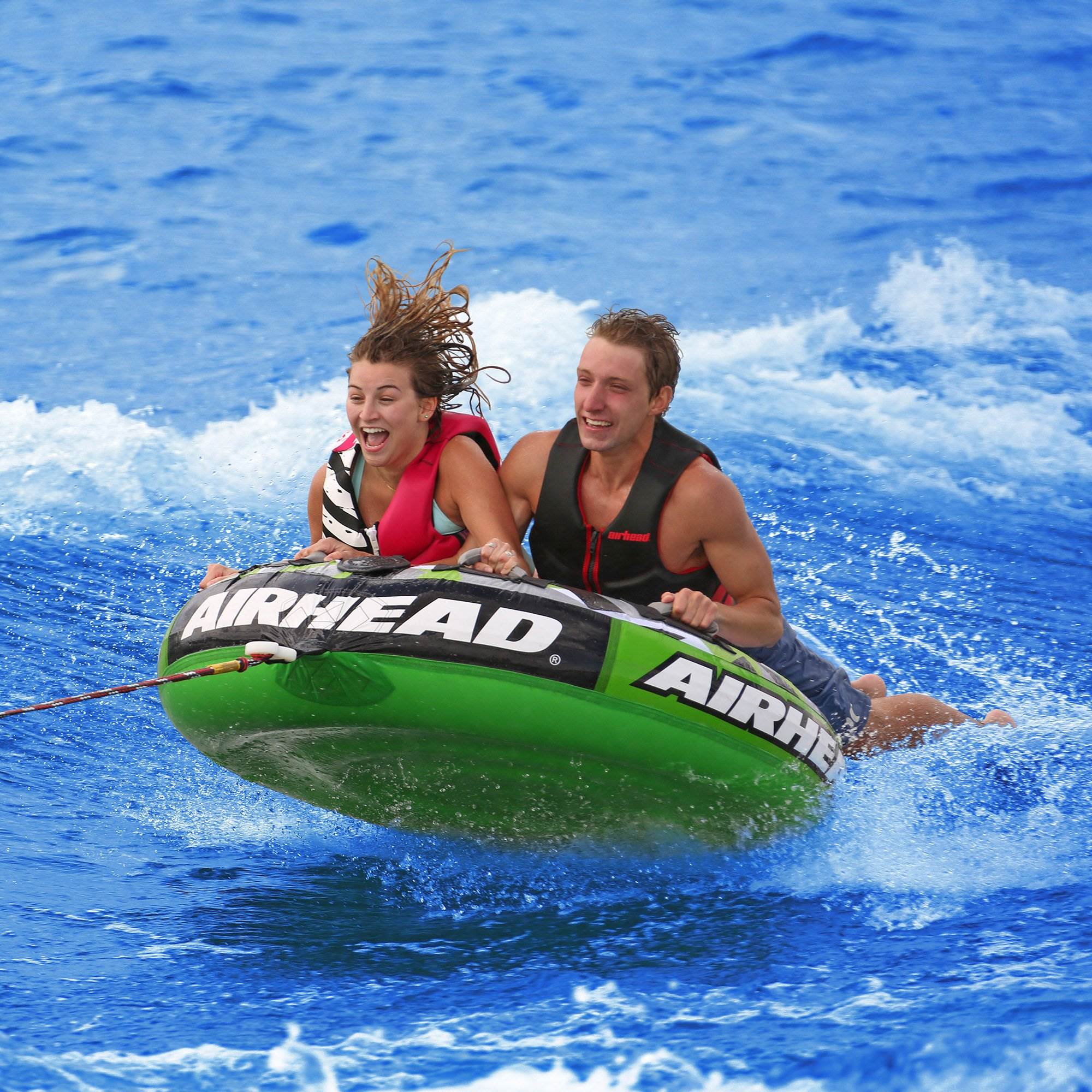 Airhead Slice Inflatable Double Rider Towable Lake Tube Water Raft (2 Pack)