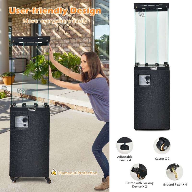 41000 BTU Propane Patio Heater with Lockable Wheels, Tempered Glass Tube, Waterproof Cover