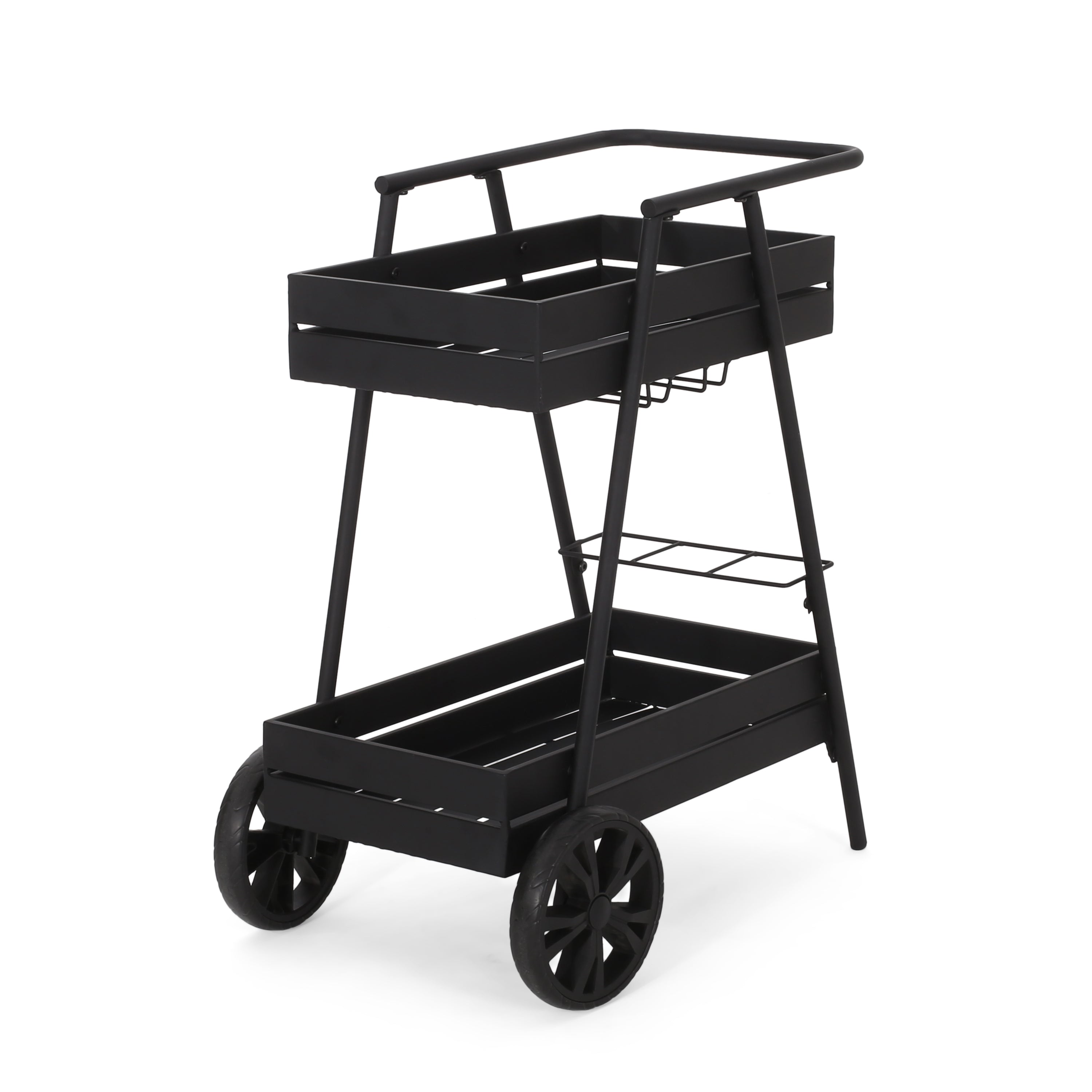 Wolfeboro Outdoor Metal 2 Tiered Bar Cart, Matte Black