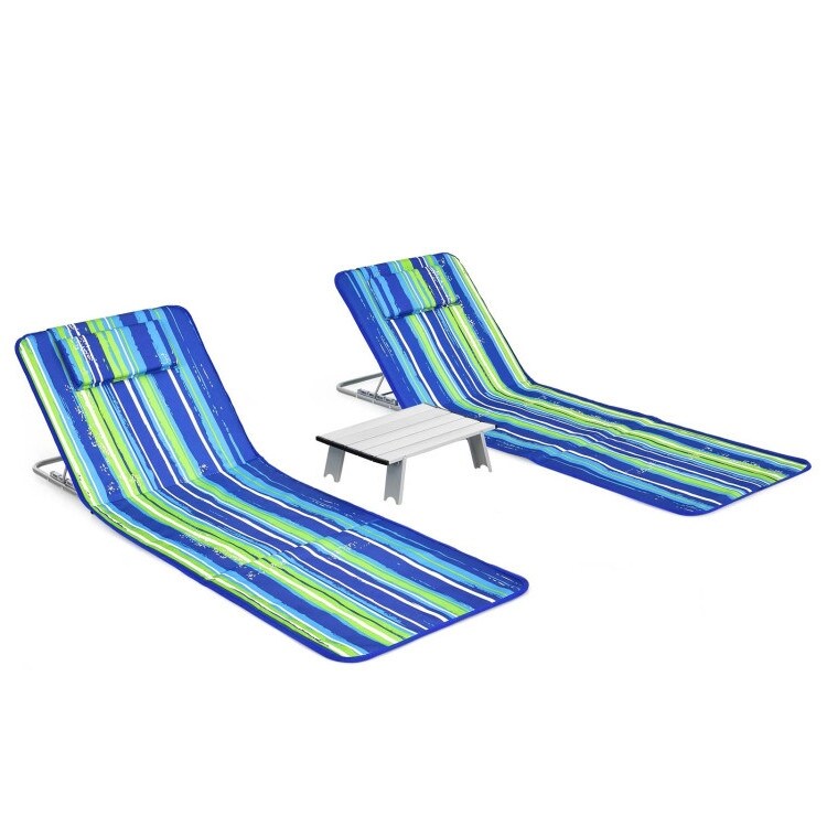 3PCS Beach Lounge Chair Mat Set 2 Adjustable Lounge Chairs