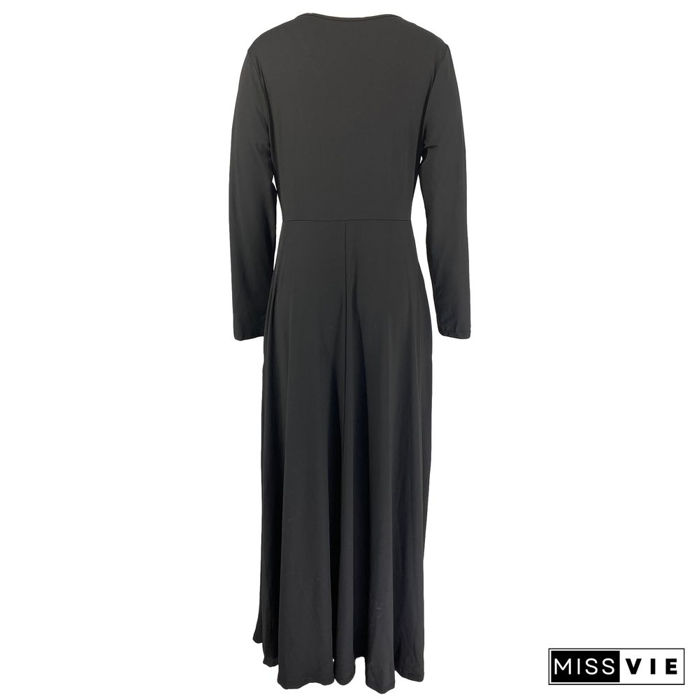 V Neck Long Sleeve Big Hem Plus Size Dress