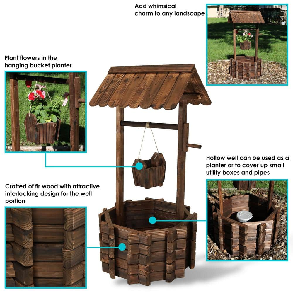 Sunnydaze Decor 45 in. Wishing Well Wood Outdoor Garden Planter DSL-116