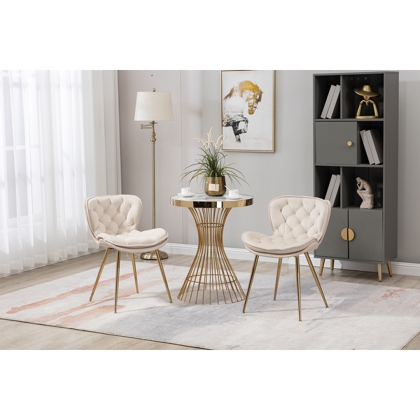 Contemporary Velvet Upholstered Dining Chair with Polished Gold Legs， Set of 2