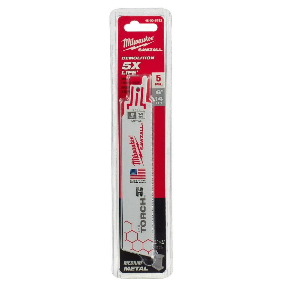 Milwaukee 6 in. 14 TPI THE TORCH SAWZALL Blades 5PK 48-00-5782 from Milwaukee