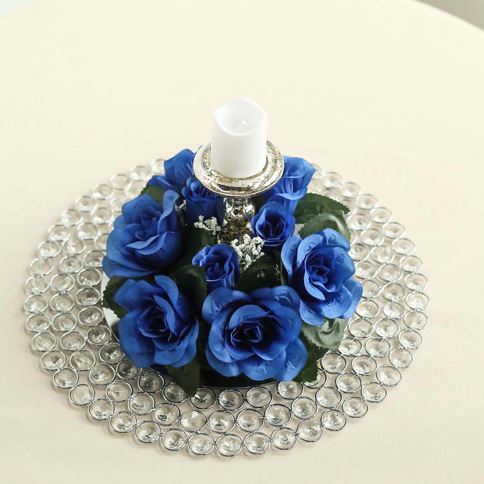 4 Pack Royal Blue Artificial Silk Rose Flower Candle Ring Wreaths 3