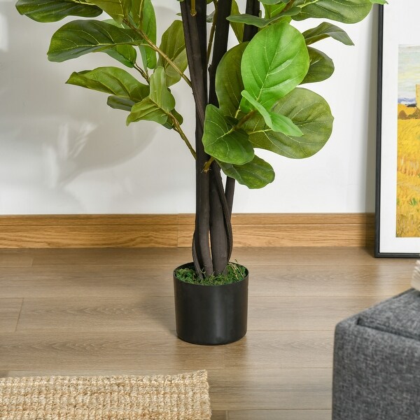 HOMCOM 4.5FT Artificial Fiddle Leaf Fig Tree Faux Decorative Plant in Nursery Pot for Indoor Outdoor Décor