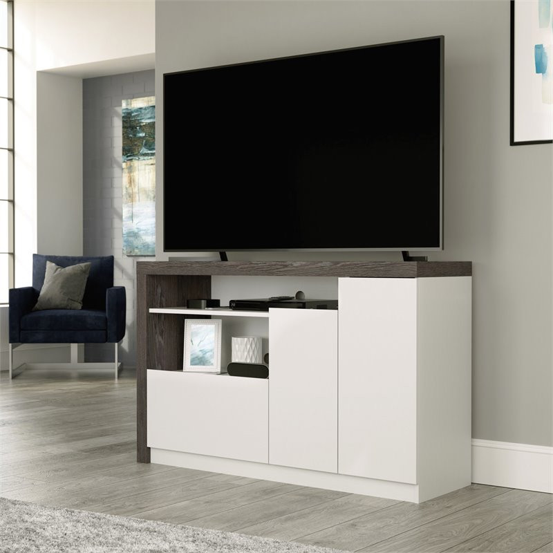 Sauder Hudson Court Engineered Wood TV Stand in Charcoal Ash w/ Pearl Oak Accent   Transitional   Entertainment Centers And Tv Stands   by Homesquare  Houzz