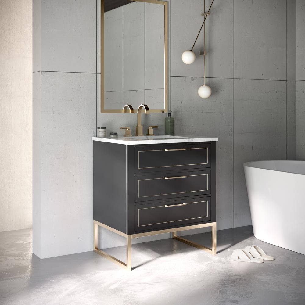 BEMMA Markham 30in. W x 22in. D x 34in. H Free-standing Single Bath Vanity in BlackSatin Brass with White Marble top V-MK30SFM-04BS-M03S-3