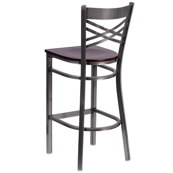 X Back Metal Restaurant Barstool - Vinyl Seat - 17