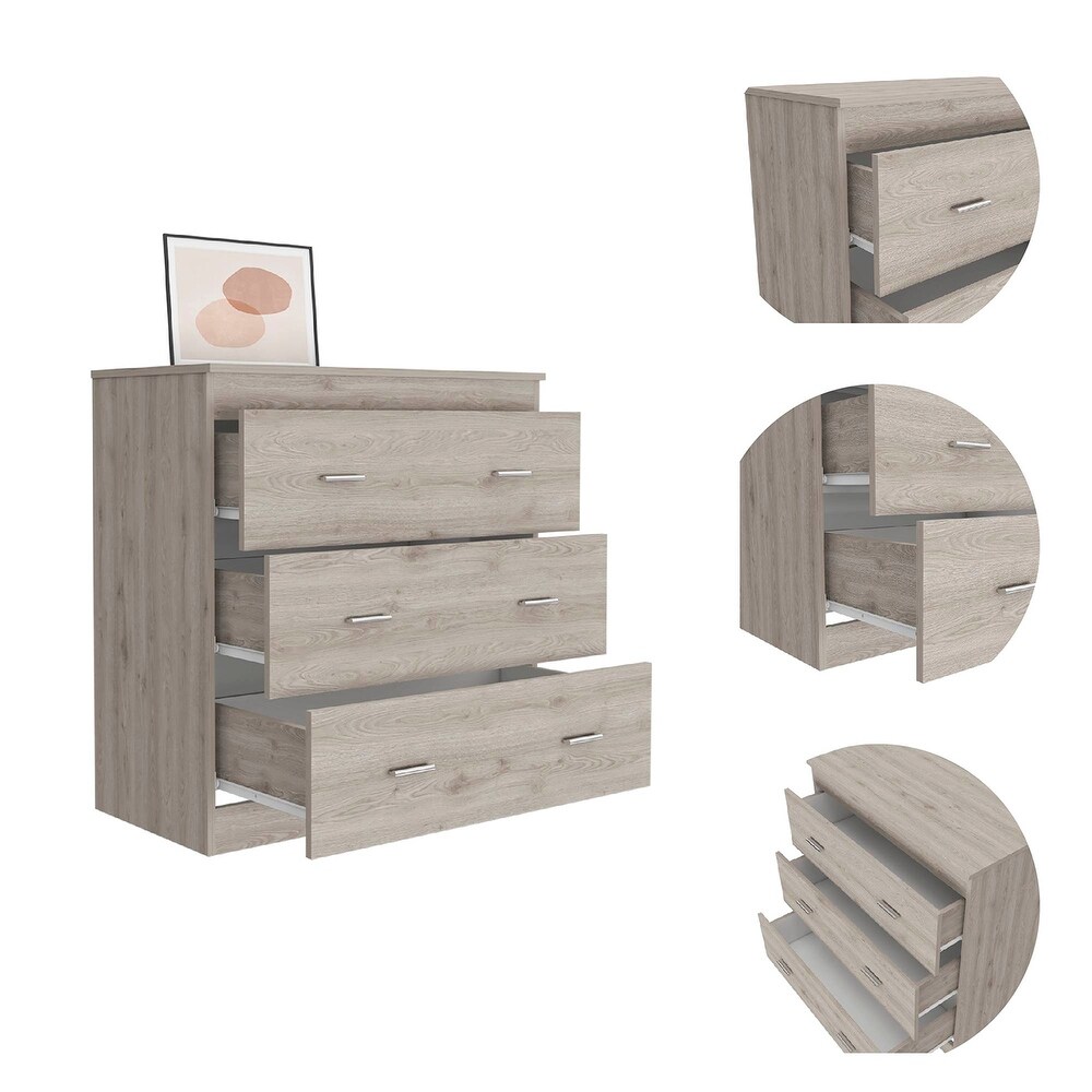 Classic Three Drawer Dresser with Handles Black/Light Gray/White