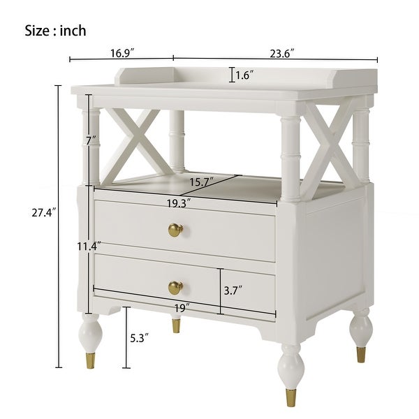 Modern White 2 Drawer Nightstand