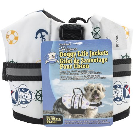 Paws Aboard Doggy Life Jacket XXS-Nautical Dog， Pk 1， Paws Aboard