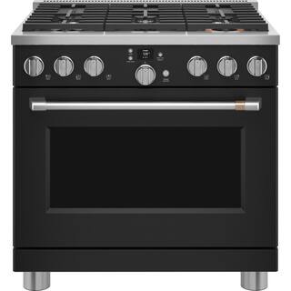 Cafe 36 in. 5.75 cu. ft. Smart 6 Burner Dual Fuel Range with Convection in Matte Black C2Y366P3TD1